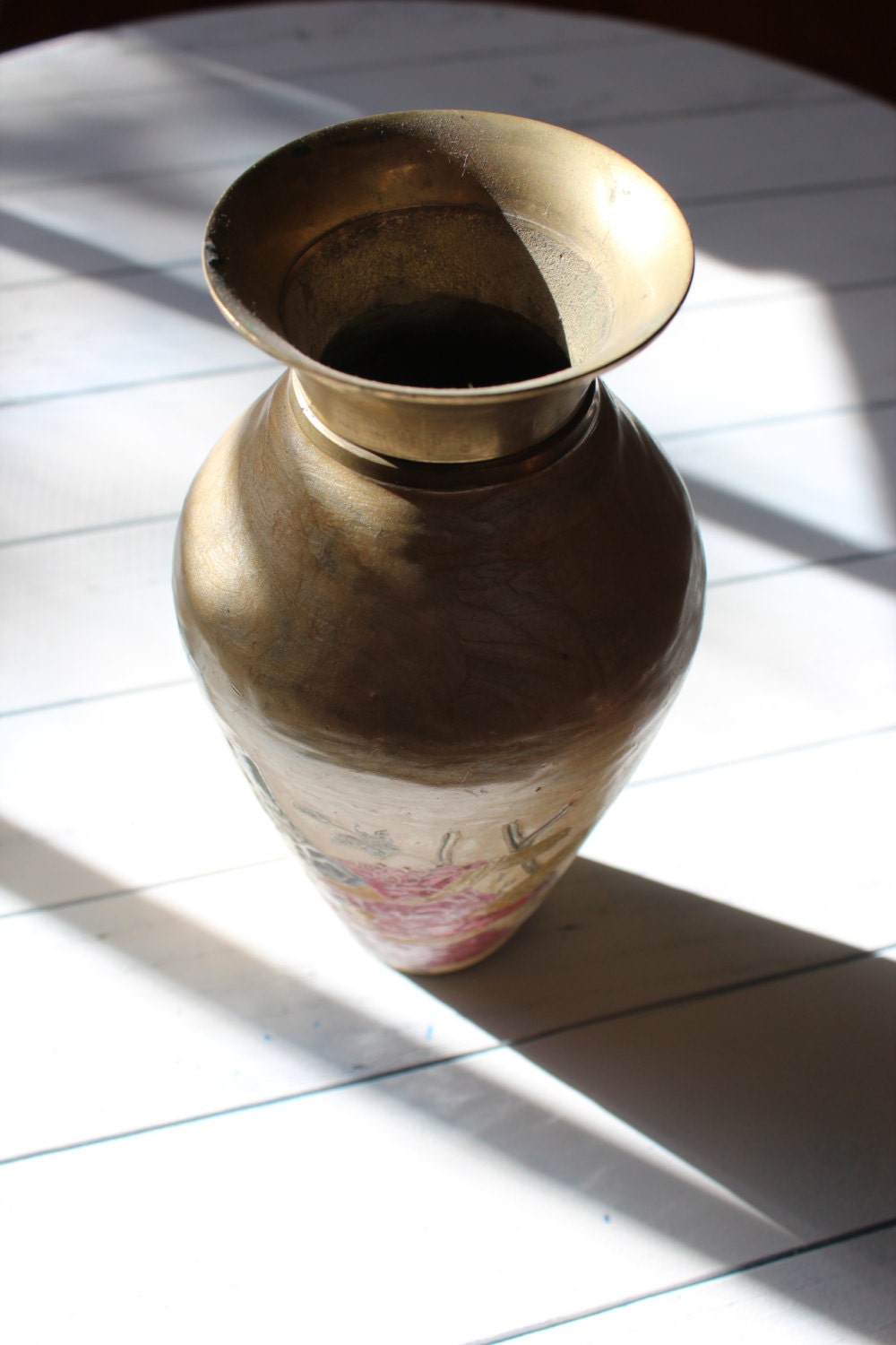 Vintage Brass Metal Flower Vase, Bird Motif, Bud Vase, Brass Vase