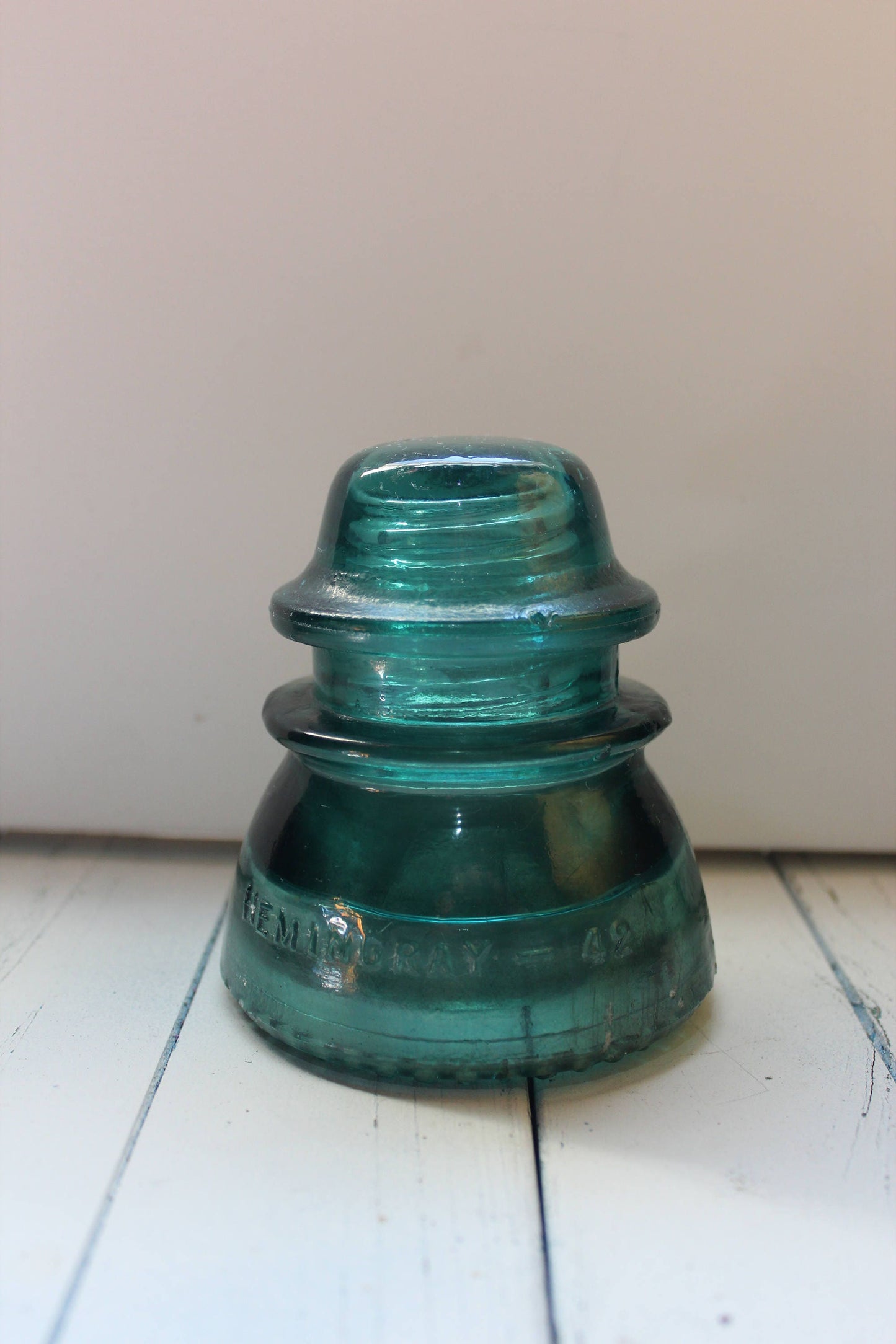 1920s Hemingray 42 & 12 Glass Insulators, Decorative Kitchen Pendant Light,Retro Lamp Shade,Green Clear Art,Shelf Sitter Collectible Gift