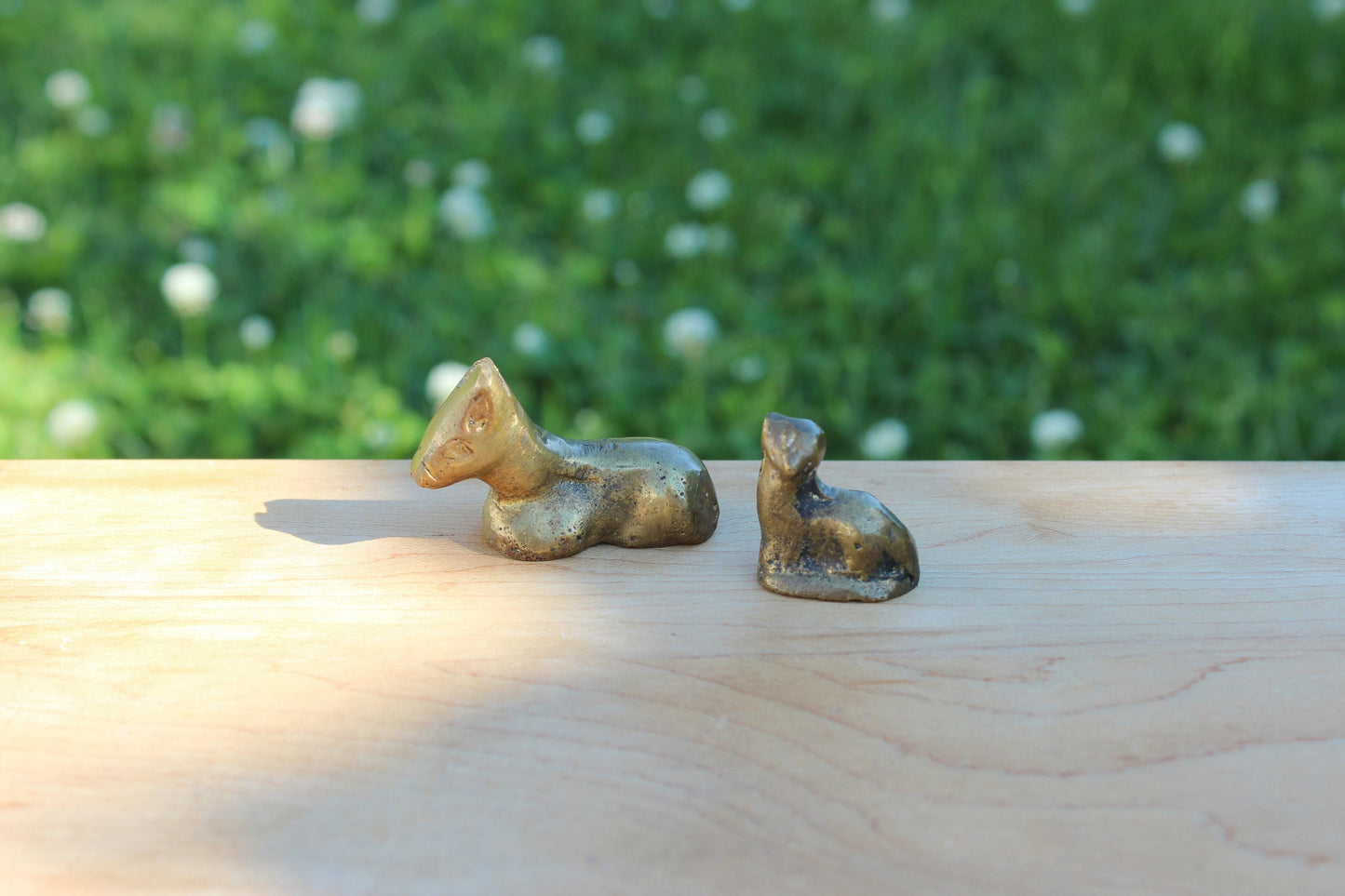 Two Small Brass Animal Figurines / Donkey / Sheep/ Nativity Set Pieces