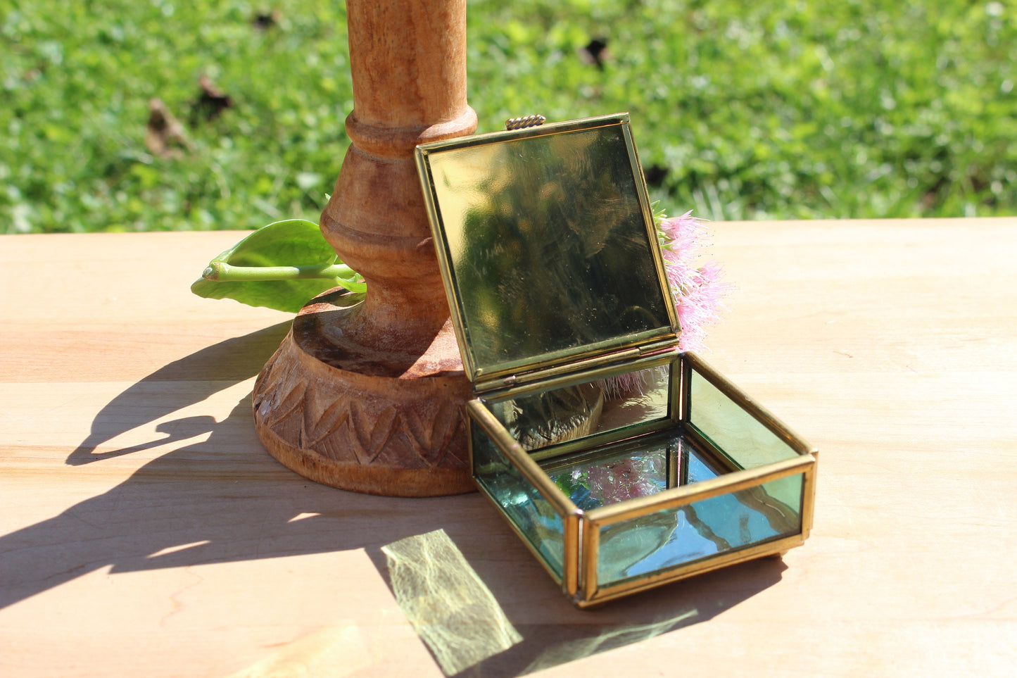 Handcrafted Brass and Glass Vintage "February" Jewelry Box / Mirrored Trinket Glass Box / Vanity Box