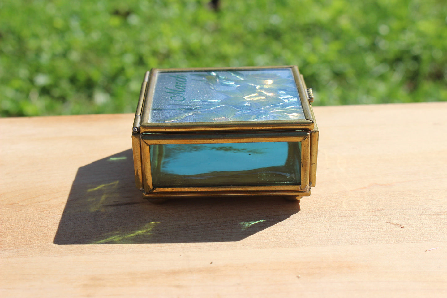 Handcrafted Brass and Glass Vintage "February" Jewelry Box / Mirrored Trinket Glass Box / Vanity Box