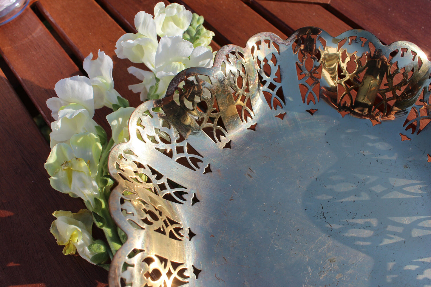 Filigree Footed Brass Bowl, Scalloped Edge, Dessau Brass Footed Dish, West Germany Trinket Bowl, Change Dish, Gold Incense Dish Sage Stick