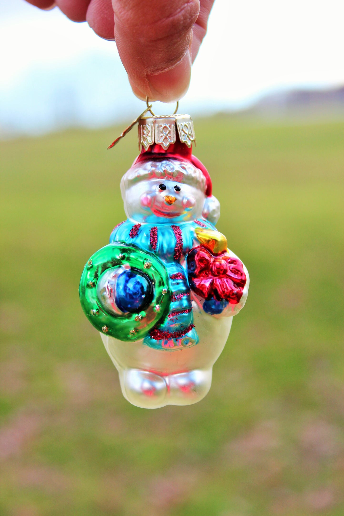 Vintage Mercury Glass Snowman Christmas Ornament / Hand Painted / Holidays