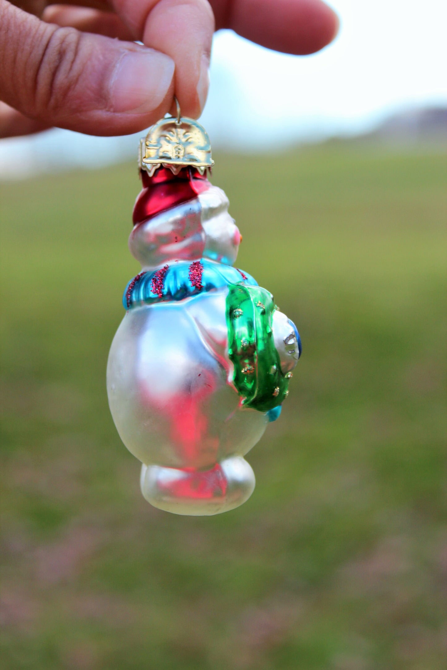 Vintage Mercury Glass Snowman Christmas Ornament / Hand Painted / Holidays