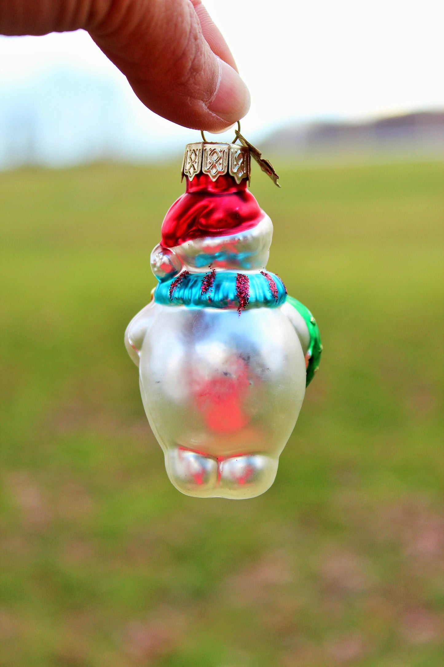 Vintage Mercury Glass Snowman Christmas Ornament / Hand Painted / Holidays