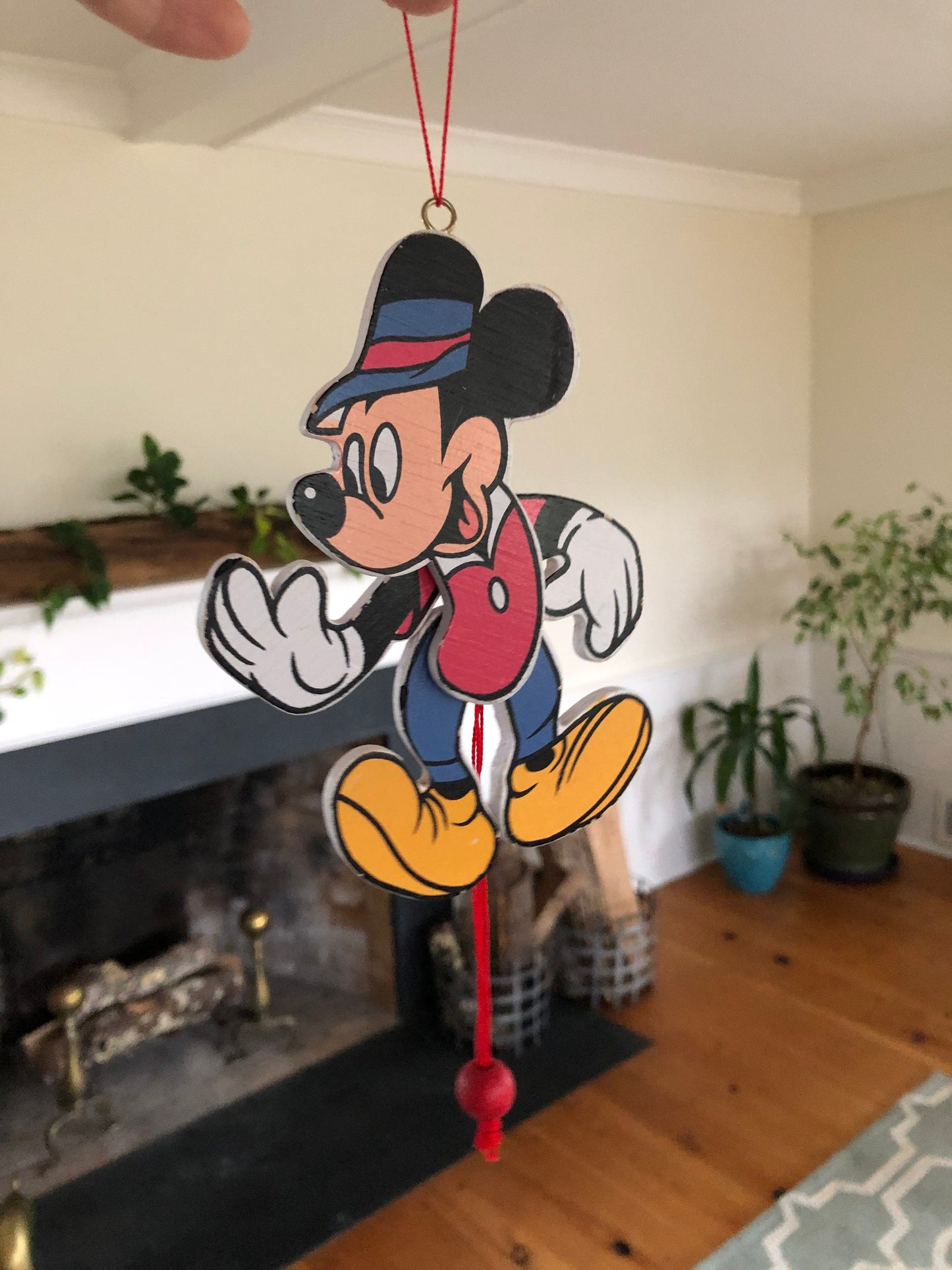 Minnie & Mickey Mouse Puppet Ornaments, Made in Taiwan, Walt Disney Mouse Christmas Tree Ornaments, Jointed Ornament