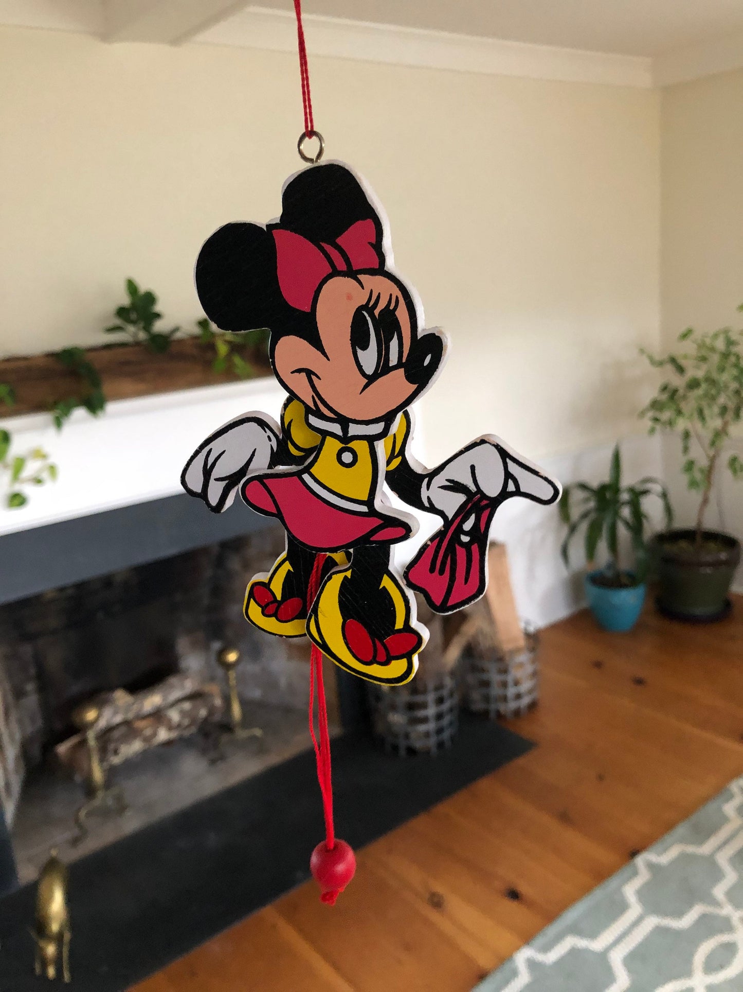 Minnie & Mickey Mouse Puppet Ornaments, Made in Taiwan, Walt Disney Mouse Christmas Tree Ornaments, Jointed Ornament