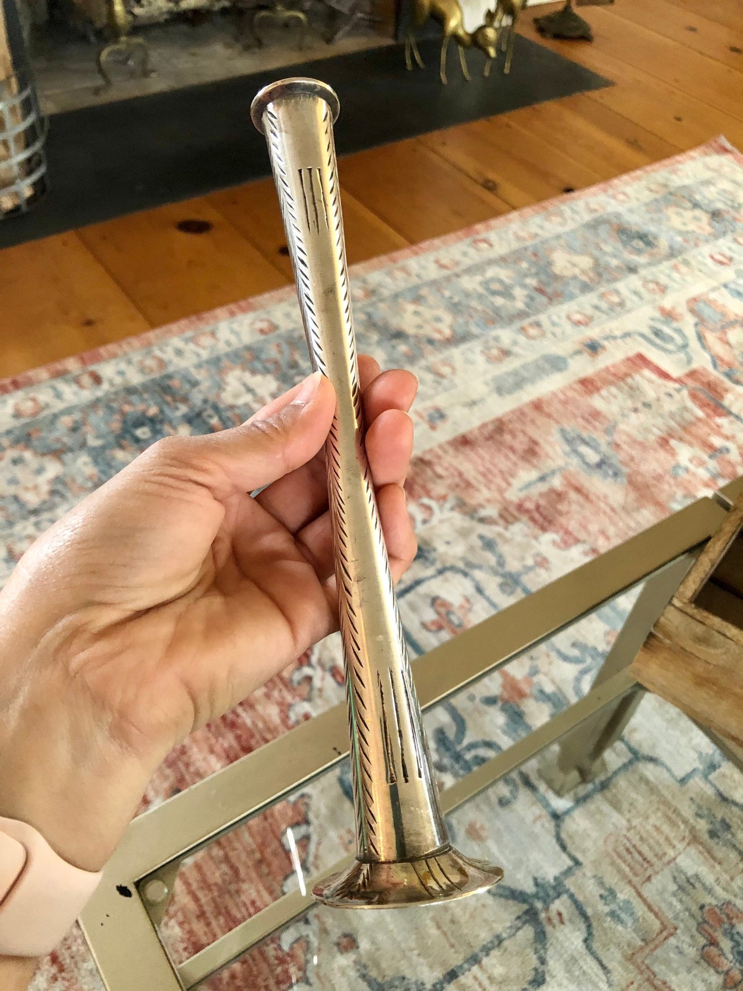 Vintage Etched Silver Candle Stick, Tall, Thin Candle Holder