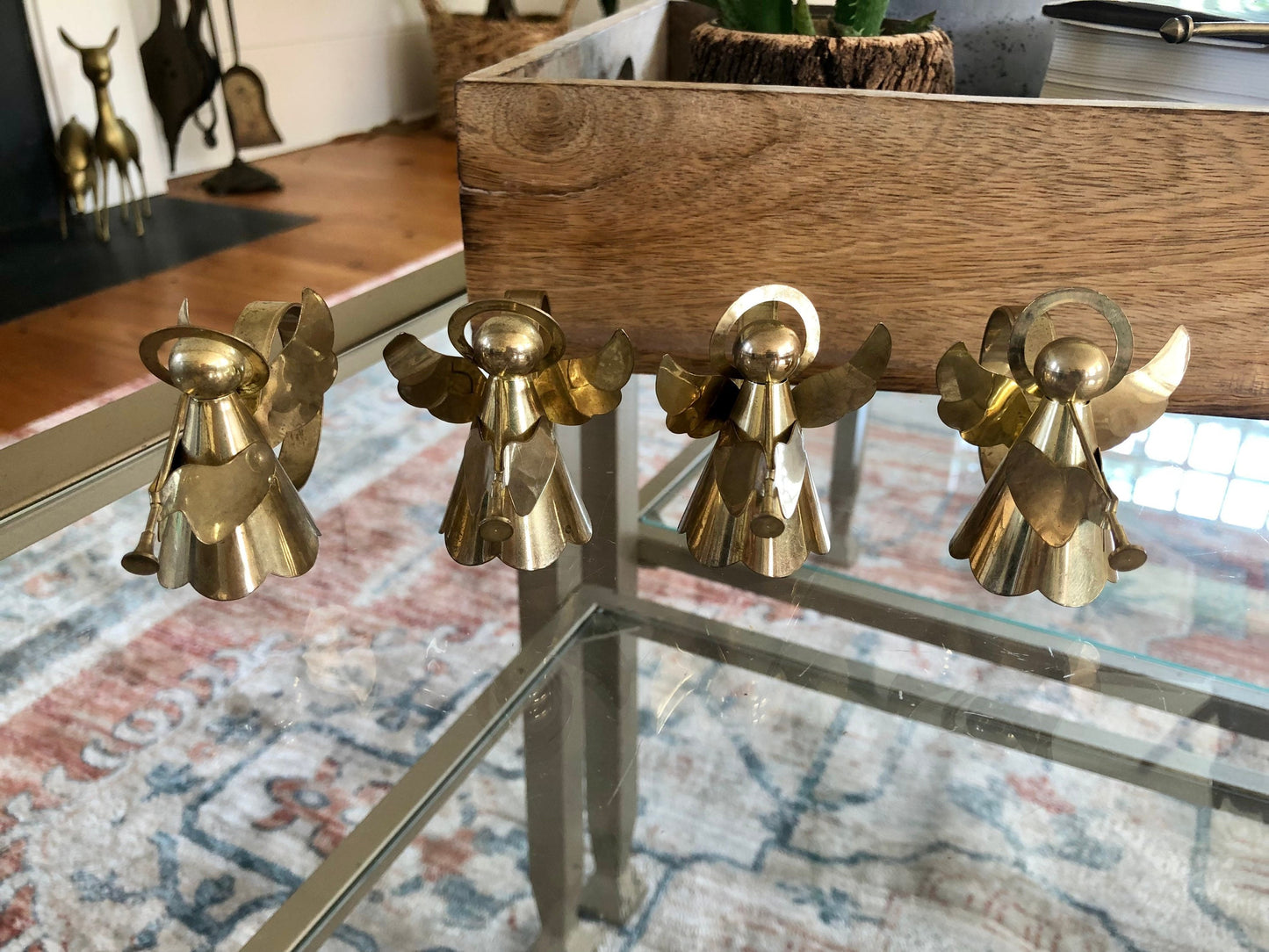 Vintage Trumpeting Angel Figurine Napkin Rings | Brass Napkin Holders | Set of 4, Angels playing Trumpets