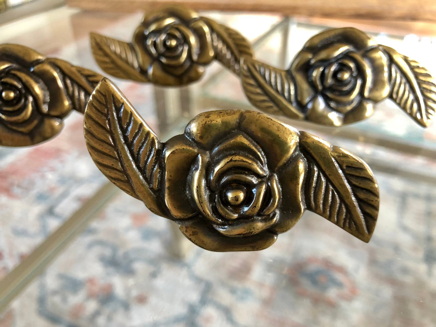 Vintage Gold Brass Rose Napkin Rings | Flower Brass Napkin Holders | Set of 4