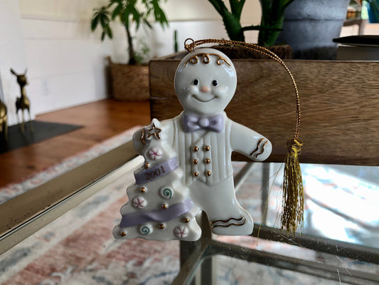 Lenox Holiday Gingerbread Man Christmas Ornament, Ivory 2001 Holiday Ornament, Christmas Keepsake, Gold Details