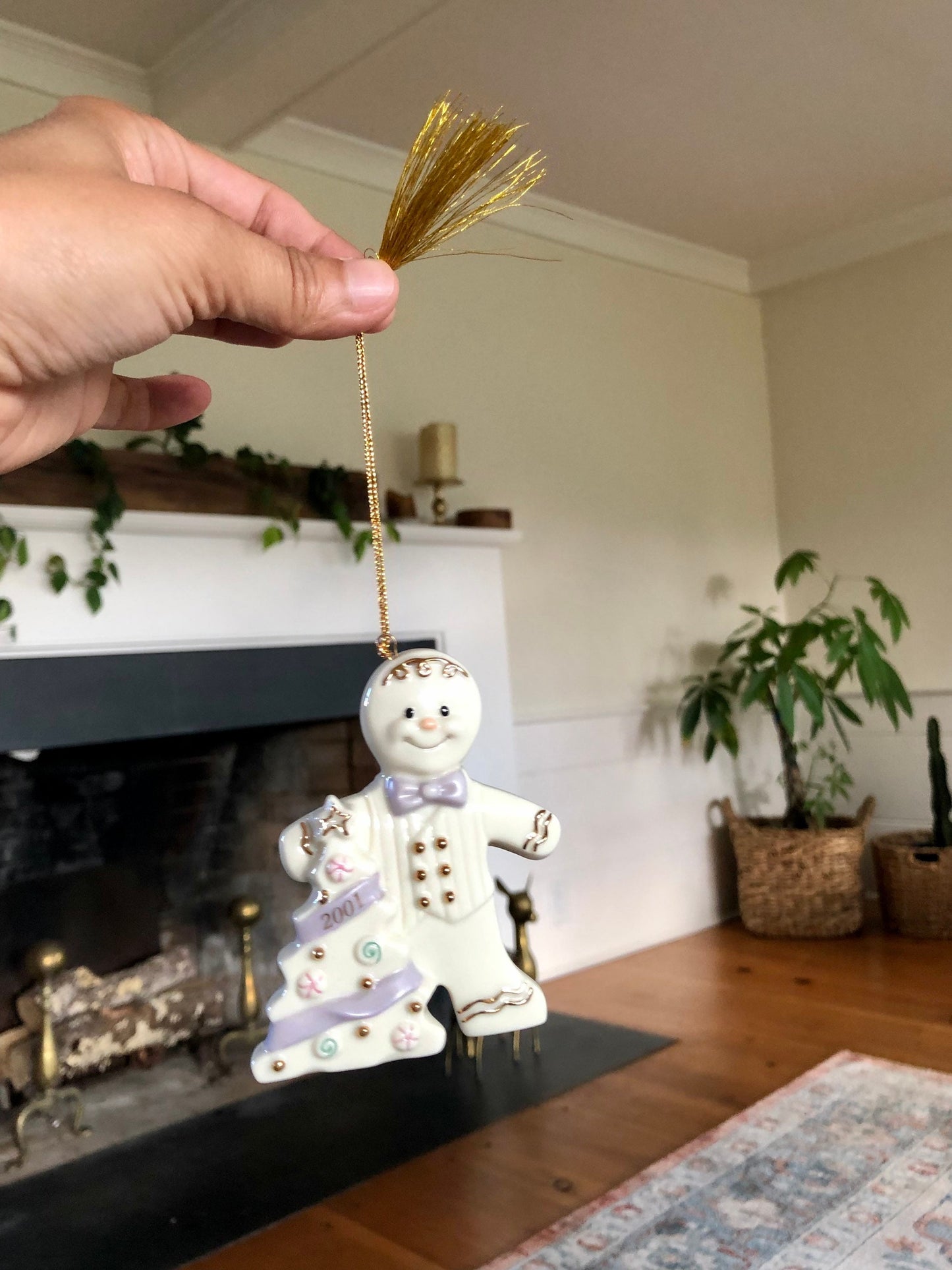 Lenox Holiday Gingerbread Man Christmas Ornament, Ivory 2001 Holiday Ornament, Christmas Keepsake, Gold Details