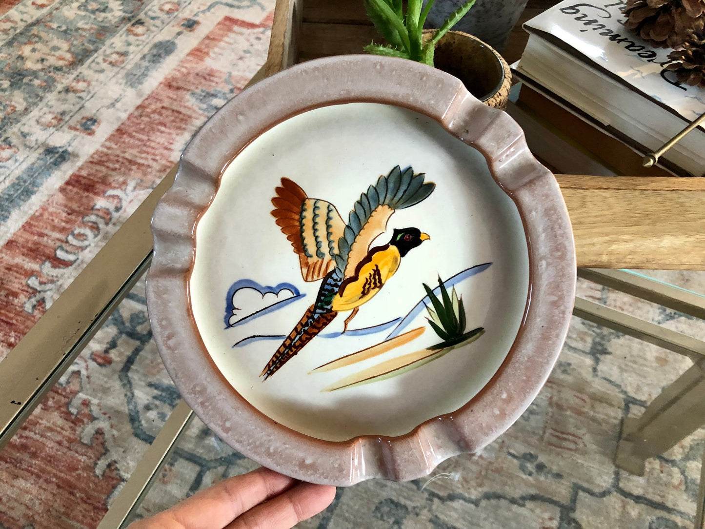 1950s Stangl Pottery Sportsman Series Hand Painted Pheasant Ashtray, Trenton New Jersey Bird Hunting Decor