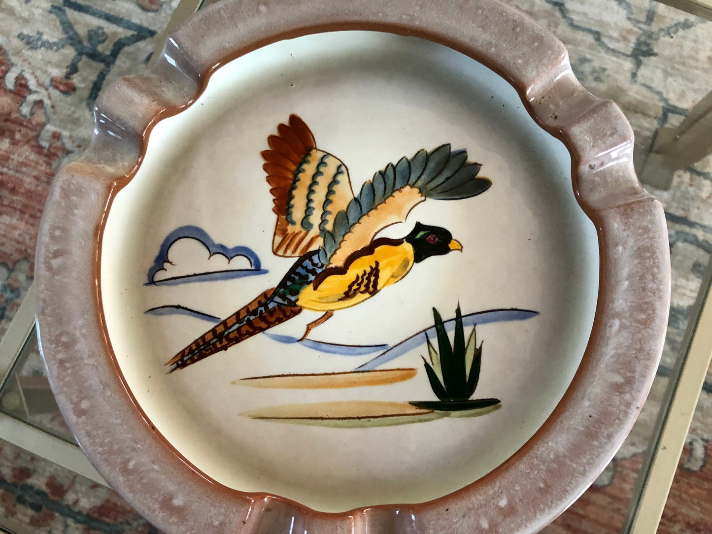 1950s Stangl Pottery Sportsman Series Hand Painted Pheasant Ashtray, Trenton New Jersey Bird Hunting Decor