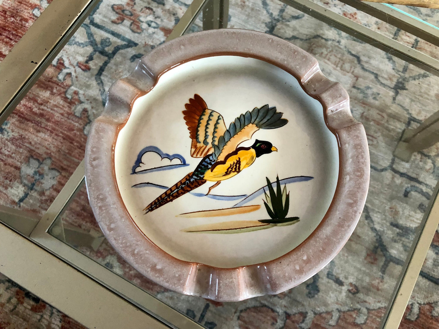 1950s Stangl Pottery Sportsman Series Hand Painted Pheasant Ashtray, Trenton New Jersey Bird Hunting Decor