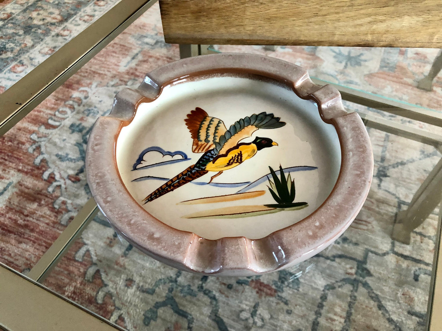 1950s Stangl Pottery Sportsman Series Hand Painted Pheasant Ashtray, Trenton New Jersey Bird Hunting Decor