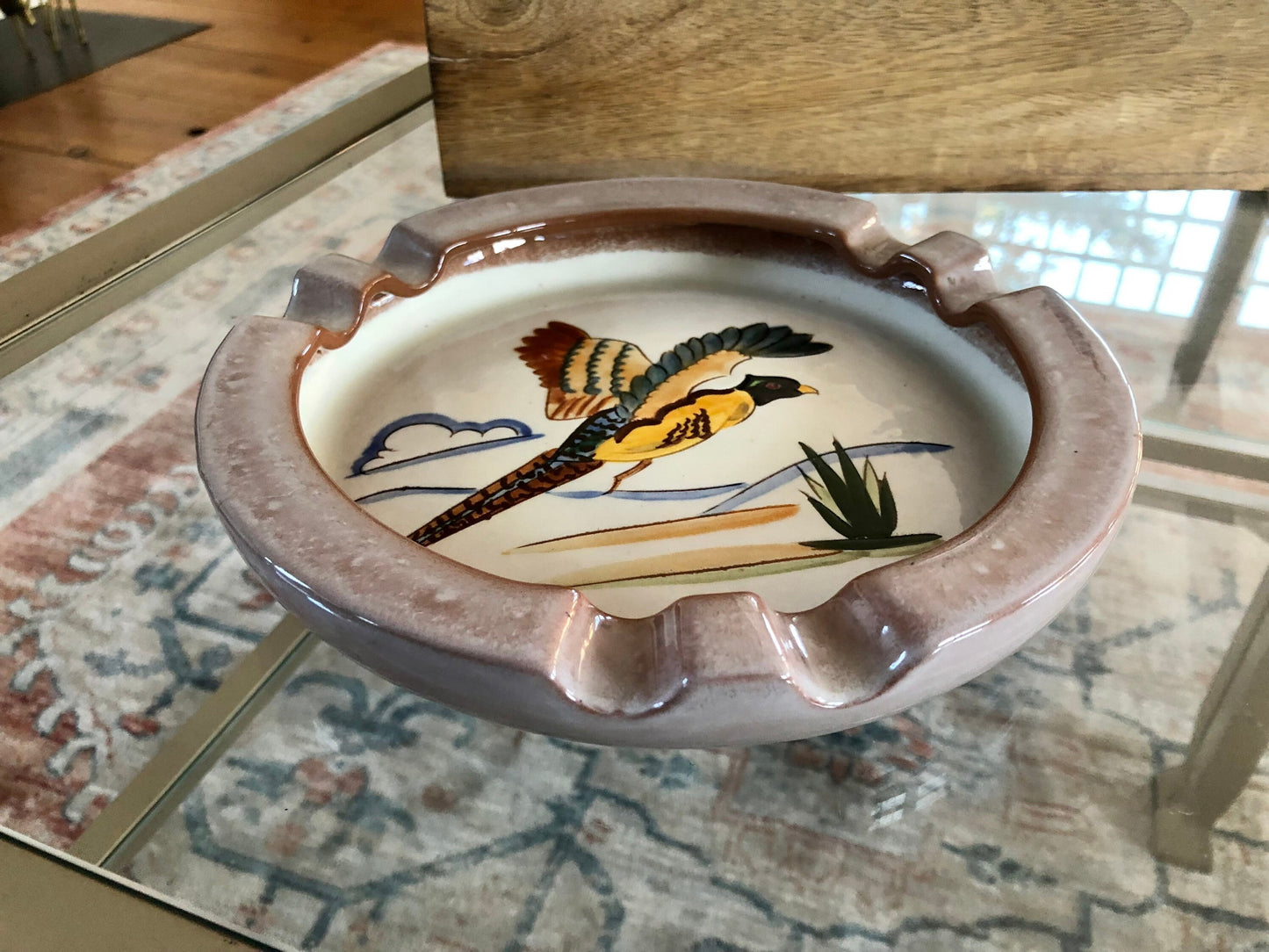 1950s Stangl Pottery Sportsman Series Hand Painted Pheasant Ashtray, Trenton New Jersey Bird Hunting Decor