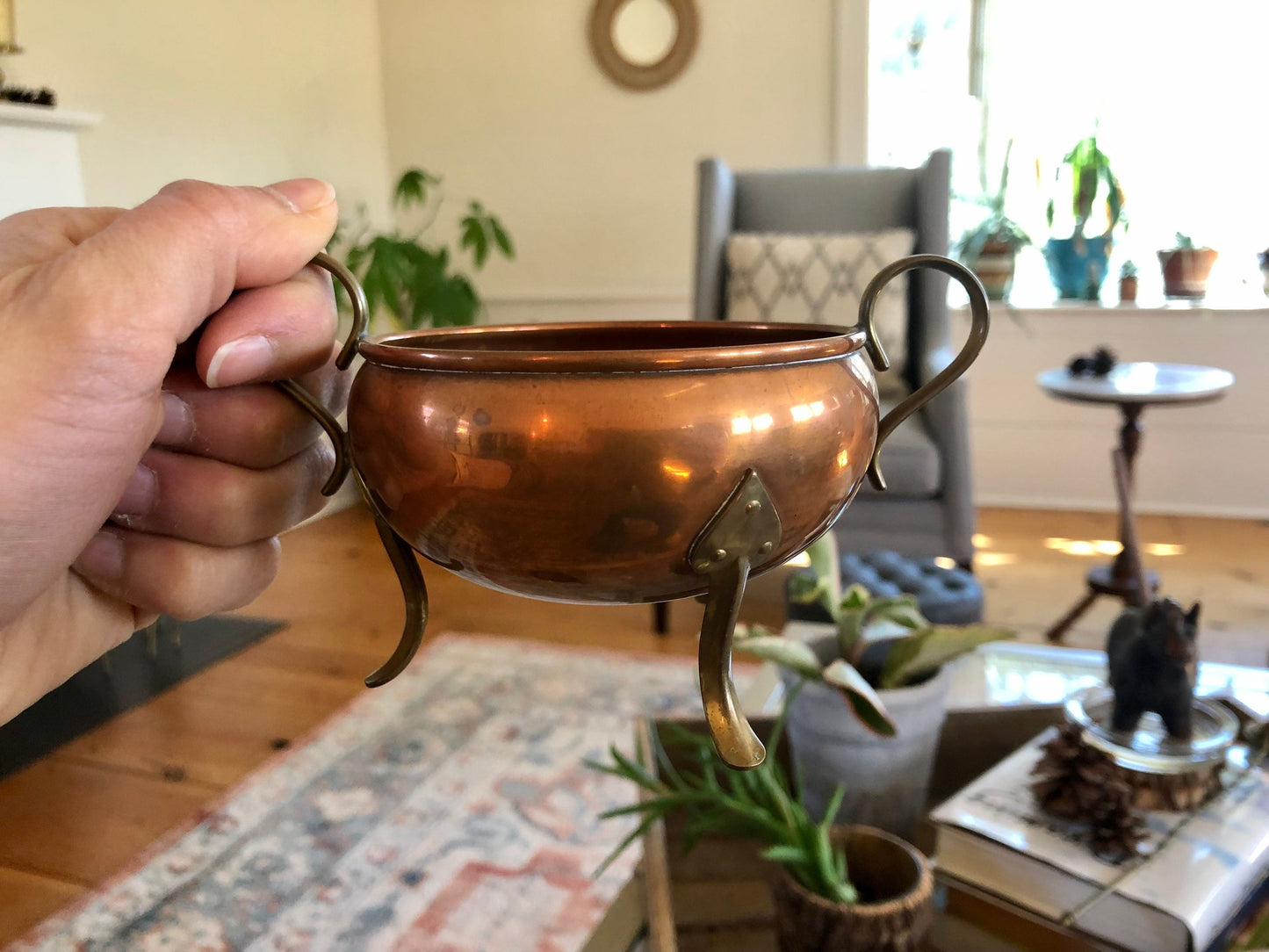 Vintage Copper & Brass Cream and Sugar Set, Planter, Succulent Planters