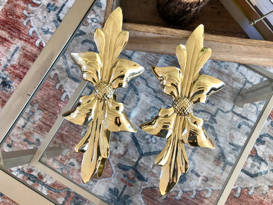 Vintage Pair of Large Brass Curtain Tiebacks, Drape Hooks, Gold Curtain Holders, Window treatments, Curtain Holds