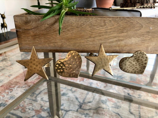 Vintage Gold Brass Hearts & Stars Napkin Rings, Solid Brass Napkin Holders, Set of 4