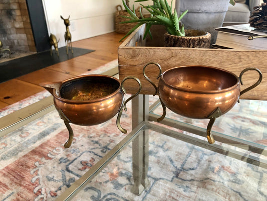 Vintage Copper & Brass Cream and Sugar Set, Planter, Succulent Planters