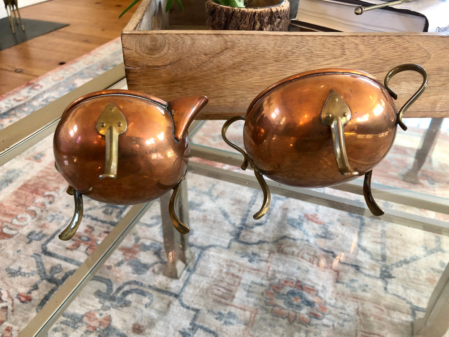 Vintage Copper & Brass Cream and Sugar Set, Planter, Succulent Planters