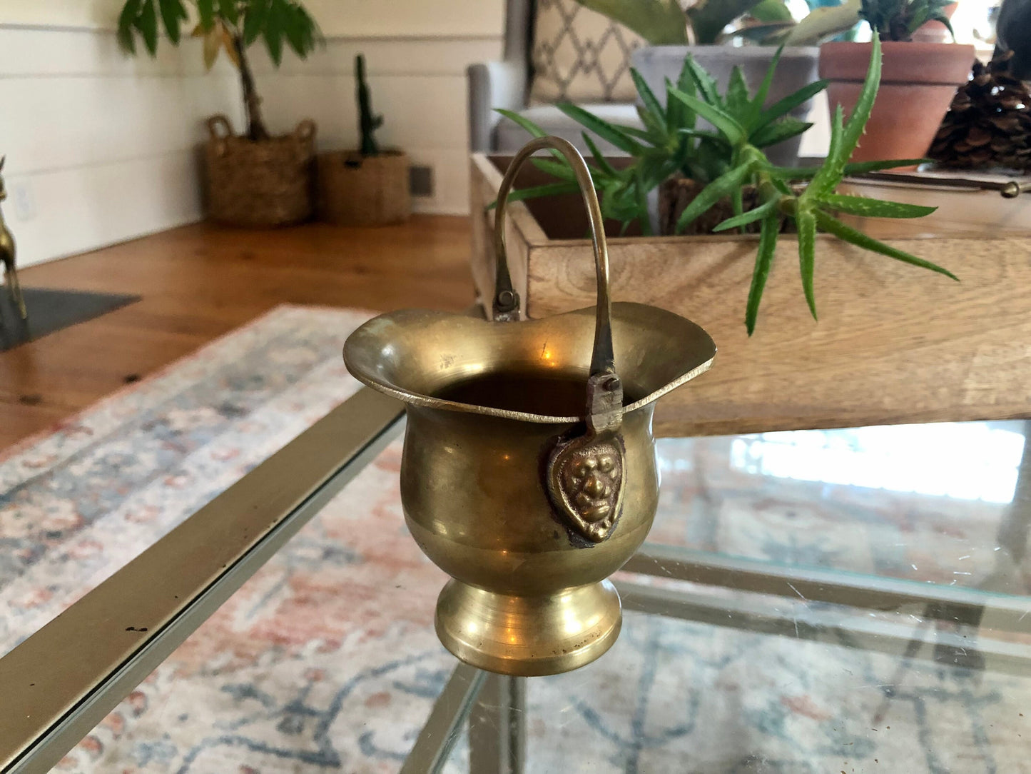 Antique Brass Mini Ash Pail, Planter, Pot, Bucket With Handle, Farmhouse Home Decor, Country French Decor, Copper Kitchen Campfire Pot