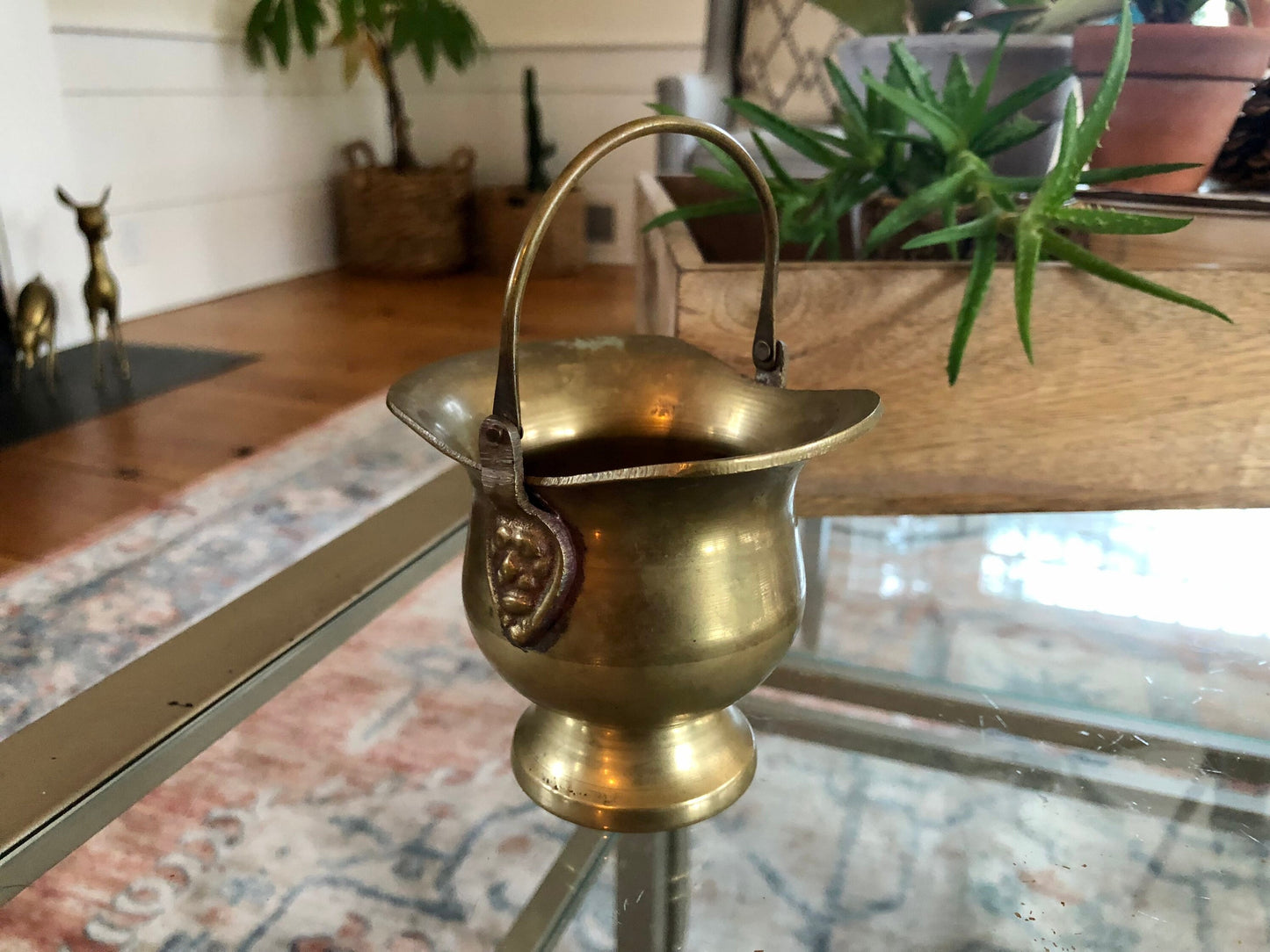 Antique Brass Mini Ash Pail, Planter, Pot, Bucket With Handle, Farmhouse Home Decor, Country French Decor, Copper Kitchen Campfire Pot