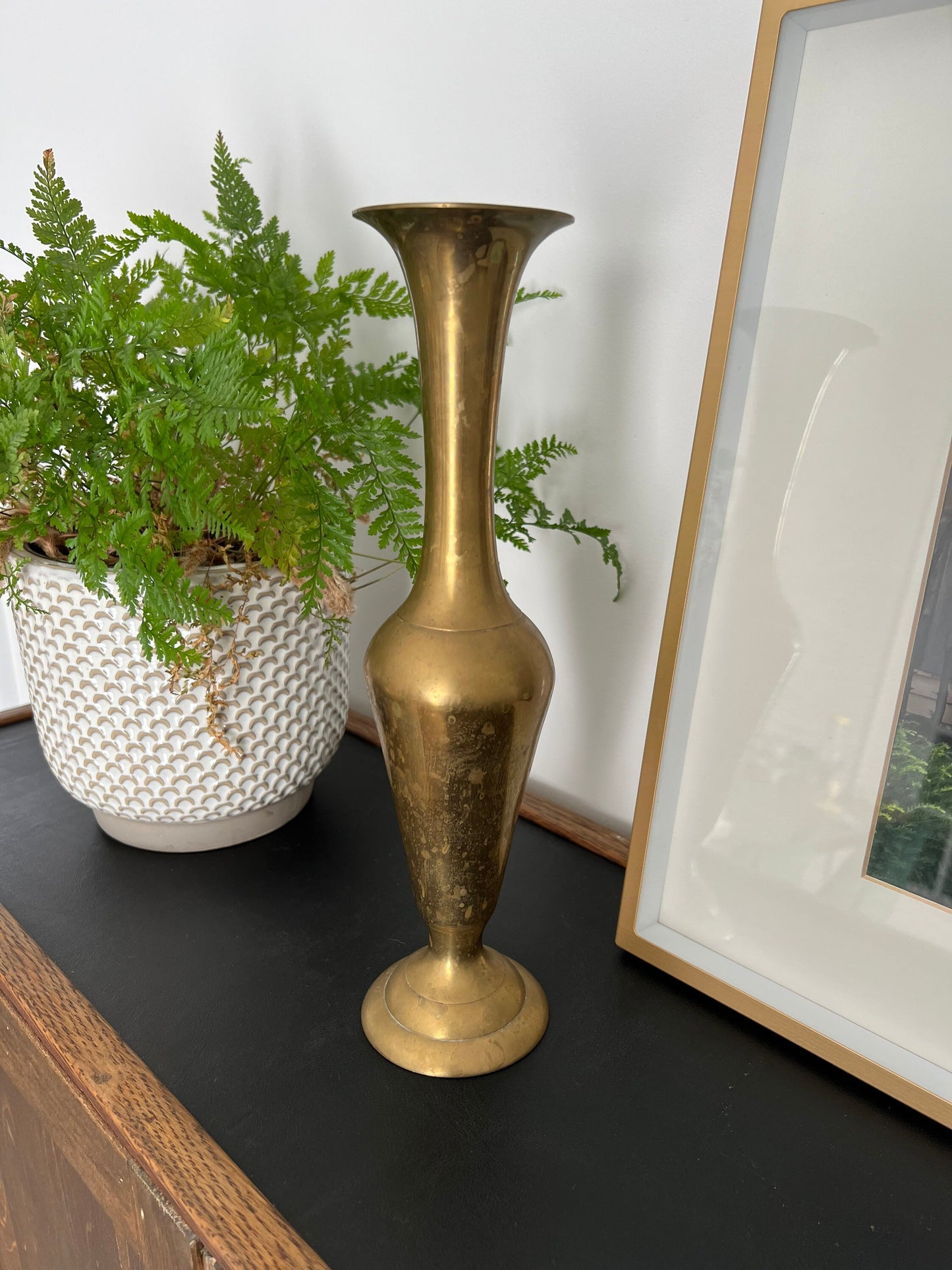 Vintage Tall Brass Vase, Gold, Elegant & Traditional Vase, Bohemian