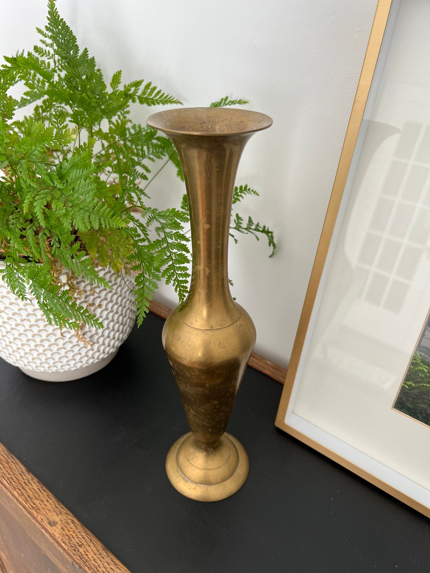 Vintage Tall Brass Vase, Gold, Elegant & Traditional Vase, Bohemian