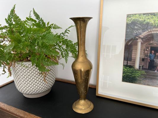 Vintage Tall Brass Vase, Gold, Elegant & Traditional Vase, Bohemian