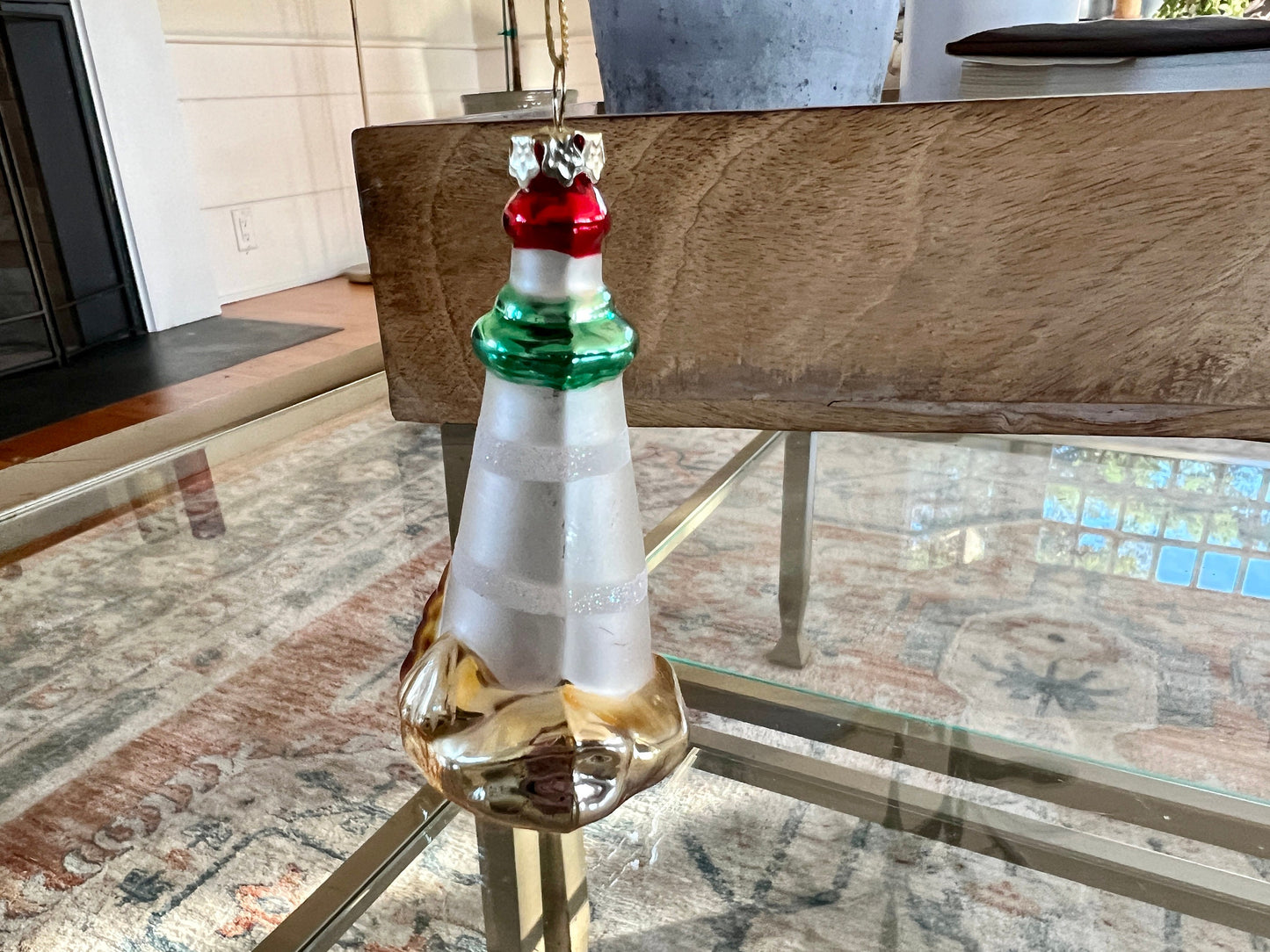 Vintage Mercury Glass Lighthouse at Sea Christmas Ornament / Hand Painted / Beach Holidays