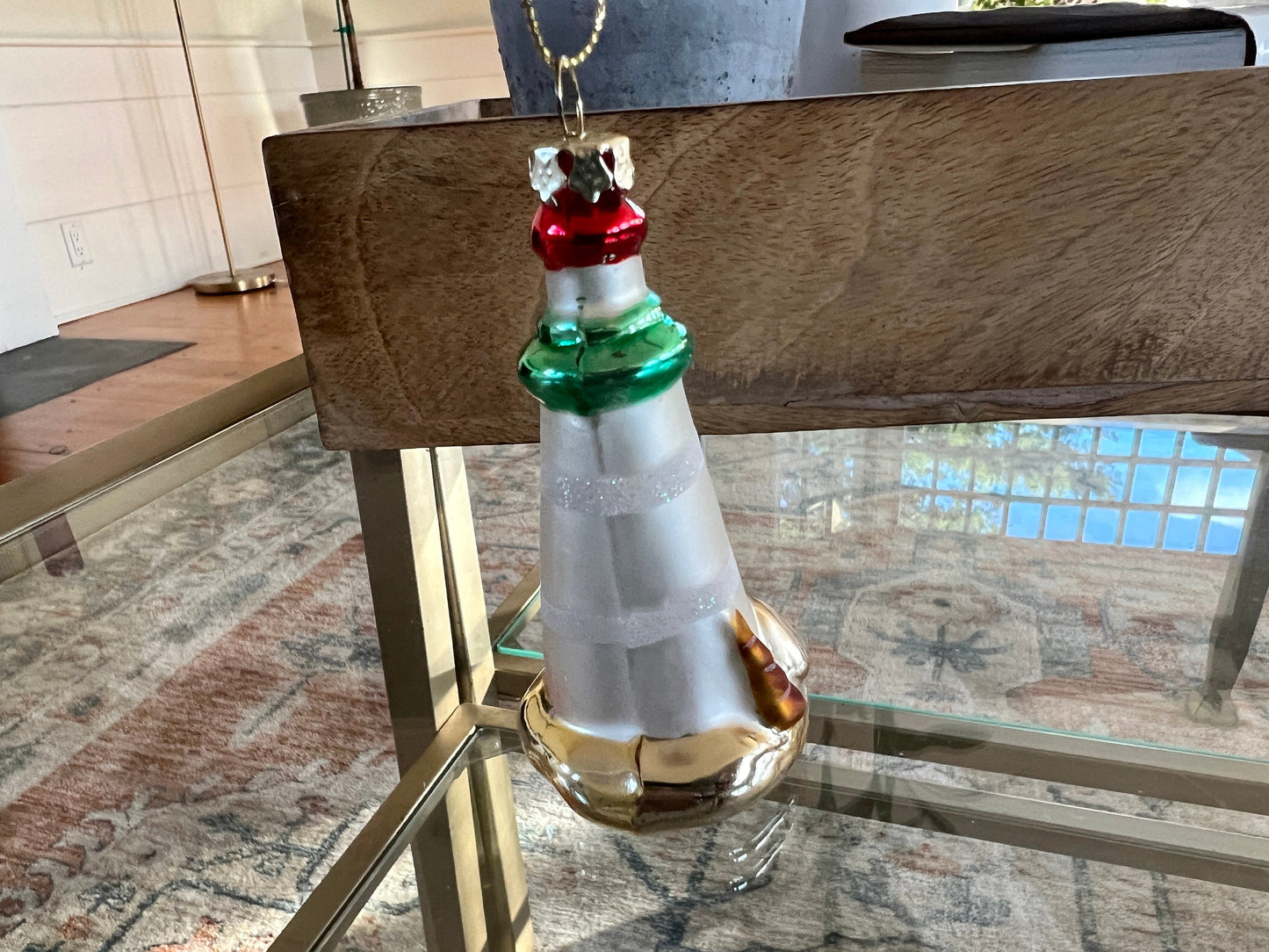 Vintage Mercury Glass Lighthouse at Sea Christmas Ornament / Hand Painted / Beach Holidays