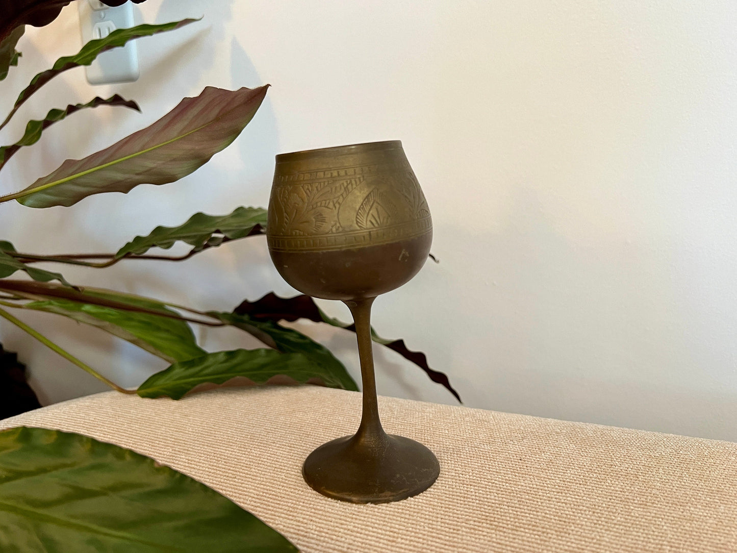 Vintage Etched Brass Chalice, Wine Glass, Gold, Elegant & Traditional Goblet, Bohemian