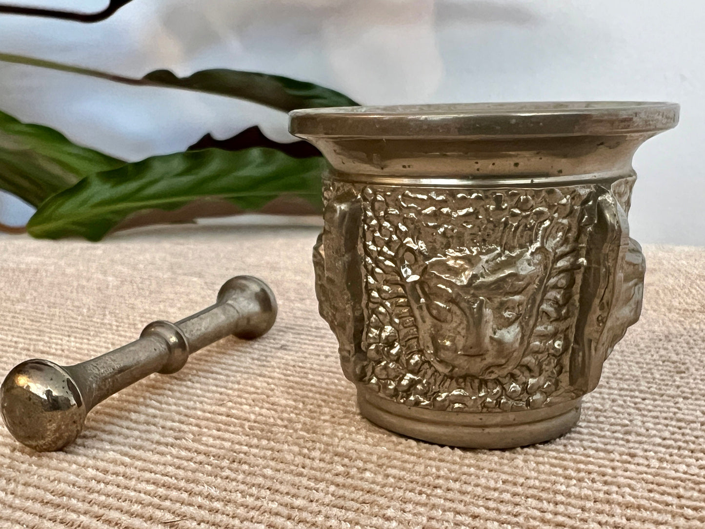 Vintage Silver Pestle and Mortar, Kitchen Utensil or Altar Piece, Metal, Pharmacy