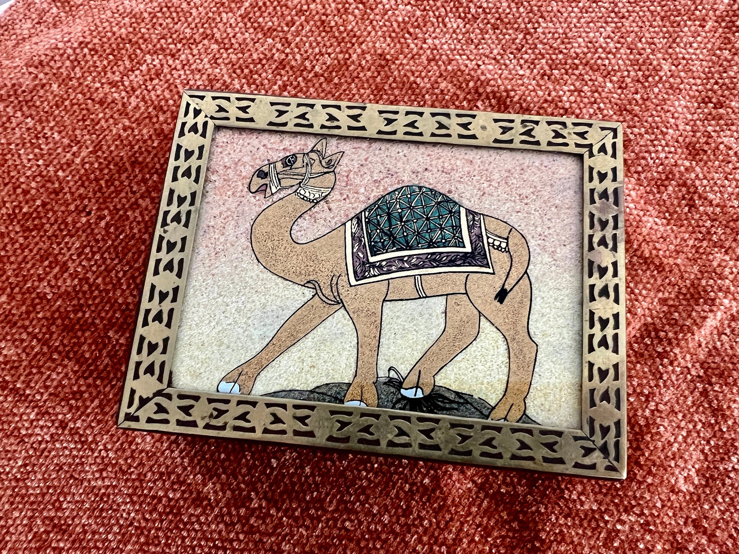 Vintage Brass Embossed Square Wooden Box, Camel Folk Art, Handmade Boho Box, Keepsake Box, Vintage Trinket Box, India, Jewelry Box, Desert