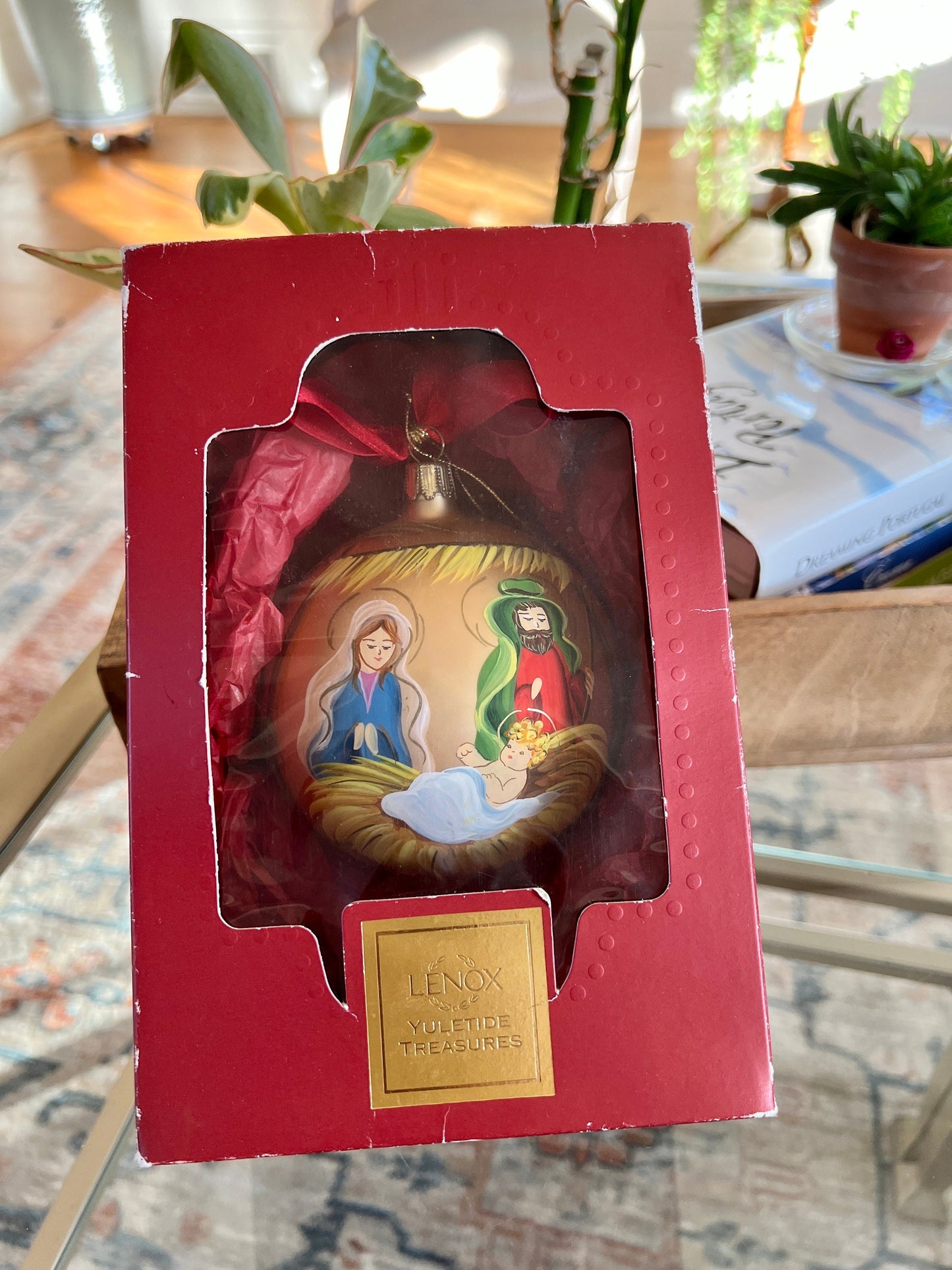 LENOX: Yuletide Treasures Holy Night Nativity Christmas Ornament, Glass, Handpainted, Made in Italy, Glass Holiday Ball, Religious, Catholic