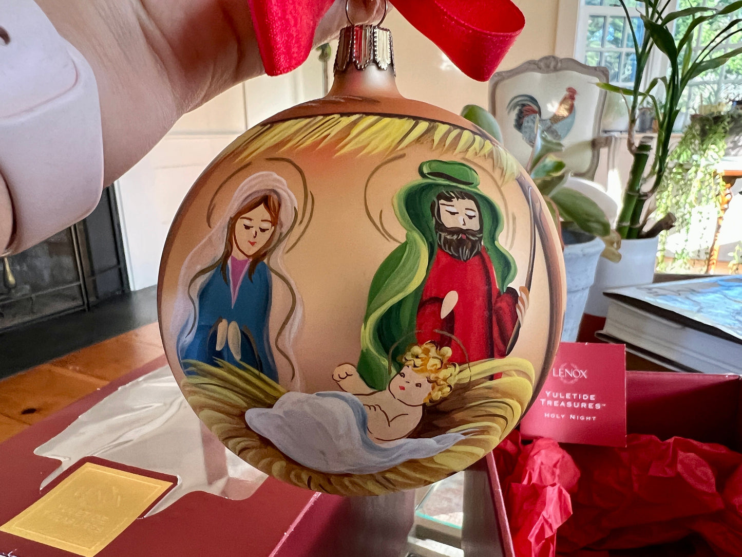 LENOX: Yuletide Treasures Holy Night Nativity Christmas Ornament, Glass, Handpainted, Made in Italy, Glass Holiday Ball, Religious, Catholic