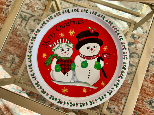 Vintage Frosty the Snow Man Serving Metal Tray / Christmas Decor / Server / Tin / Merry Christmas