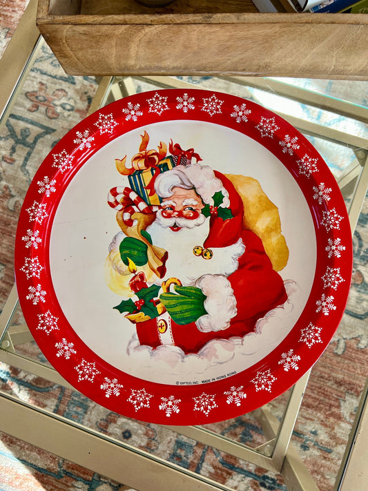 Vintage Giftco Santa Claus Serving Metal Tray / Christmas Decor / Server / Tin