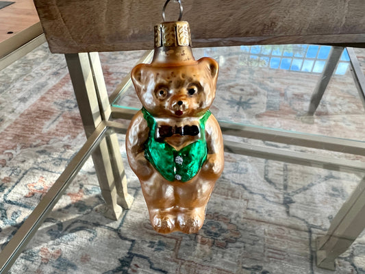 Vintage Mercury Glass Teddy Bear Christmas Ornament / Hand Painted / Holiday Decor