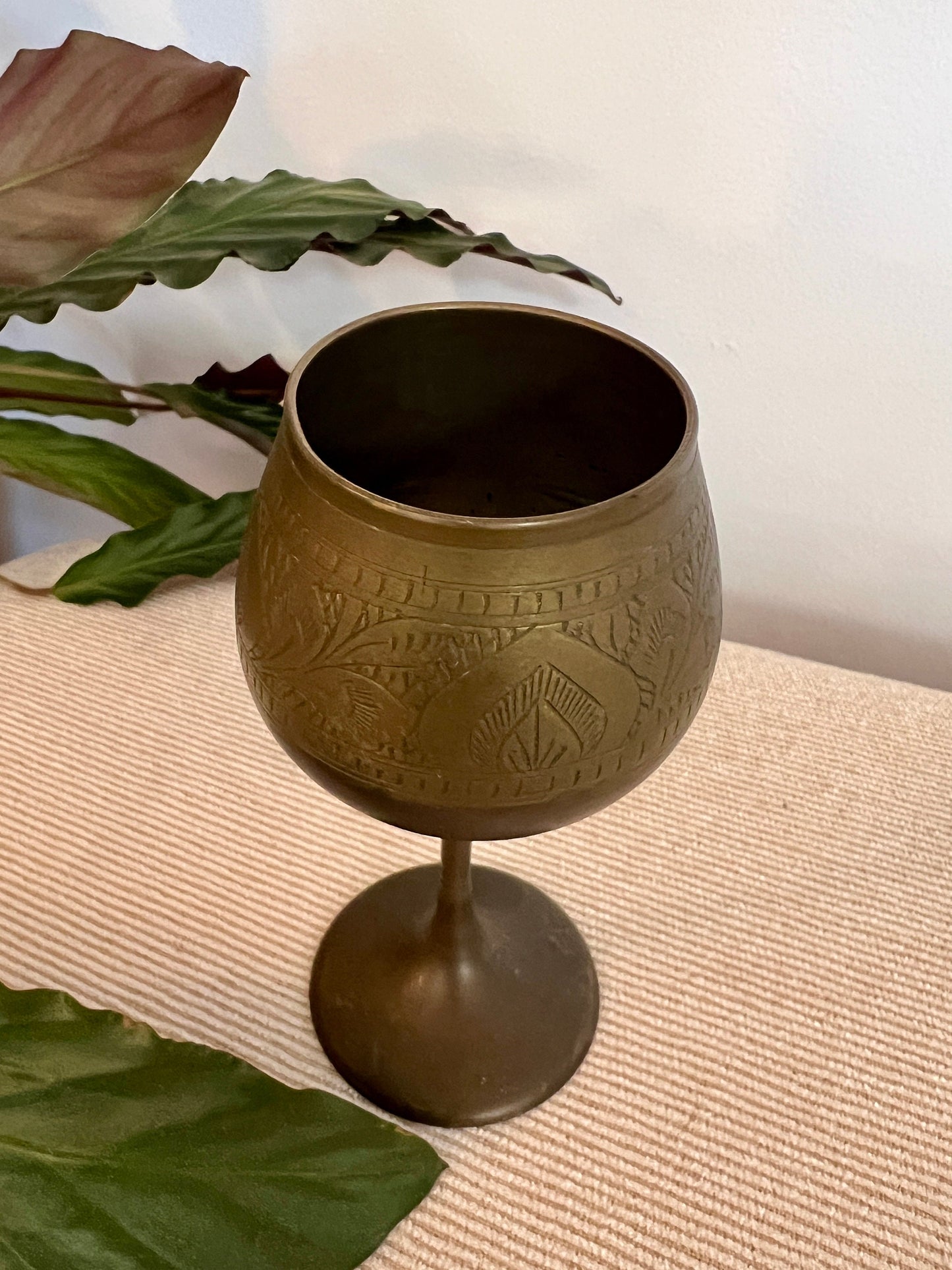 Vintage Etched Brass Chalice, Wine Glass, Gold, Elegant & Traditional Goblet, Bohemian