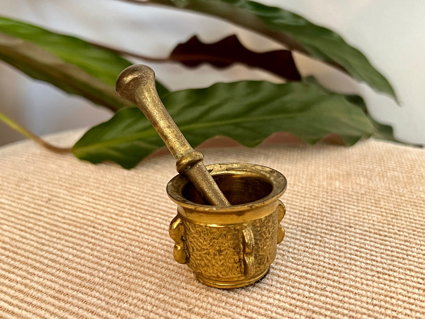 Mini Vintage Brass, Textured Pestel and Mortar, Wiccan, Herbs, Kitchen, Pharmacy