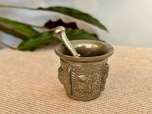 Vintage Silver Pestle and Mortar, Kitchen Utensil or Altar Piece, Metal, Pharmacy