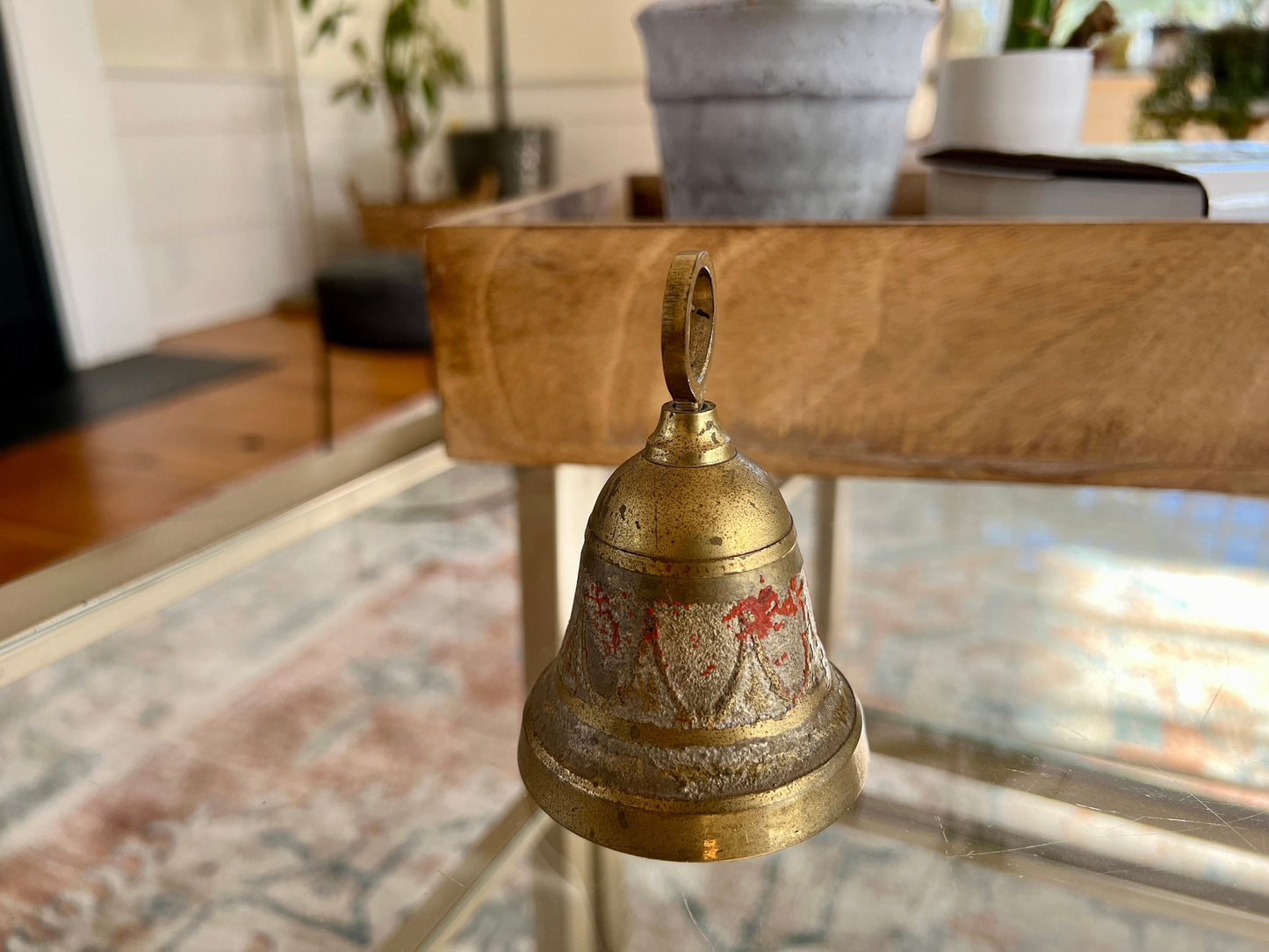 Vintage Brass Bell - School Bell- Patina - Christmas Gold Bell- Vintage Metalware - Dinner Bell - Call Bell - Large Bell