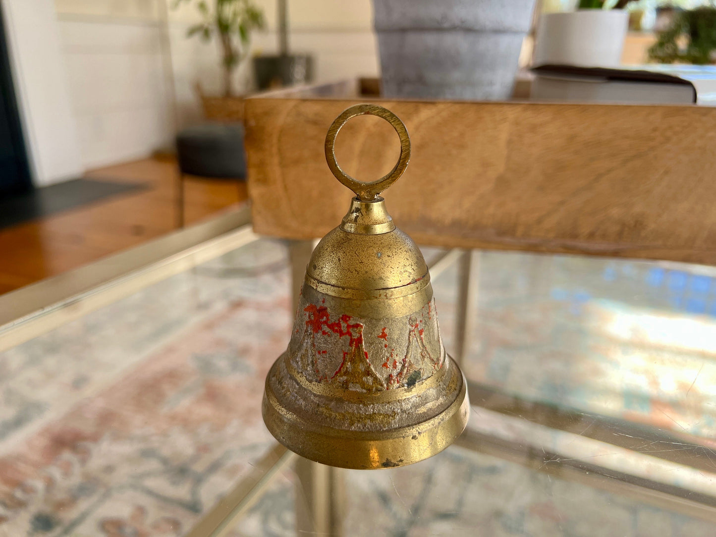 Vintage Brass Bell - School Bell- Patina - Christmas Gold Bell- Vintage Metalware - Dinner Bell - Call Bell - Large Bell