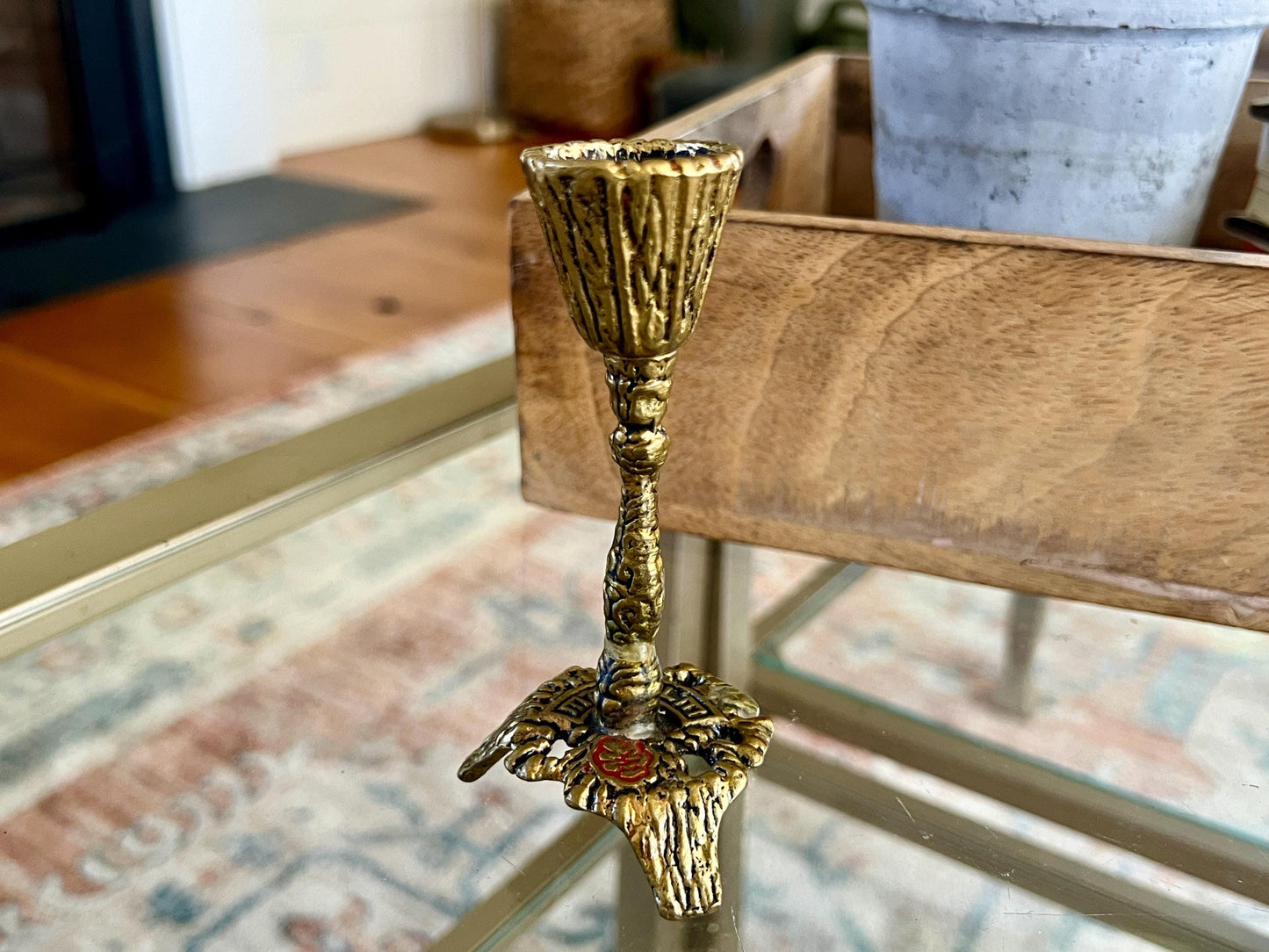 Vtg Mid Century Judaica Brass Brutalist Shabbat Candle Holder