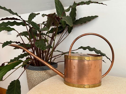 Vintage Copper & Brass Watering Can, Plant Care Accessory, Bohemian Copper Decor, BOHO, Solid Copper, Brass Details