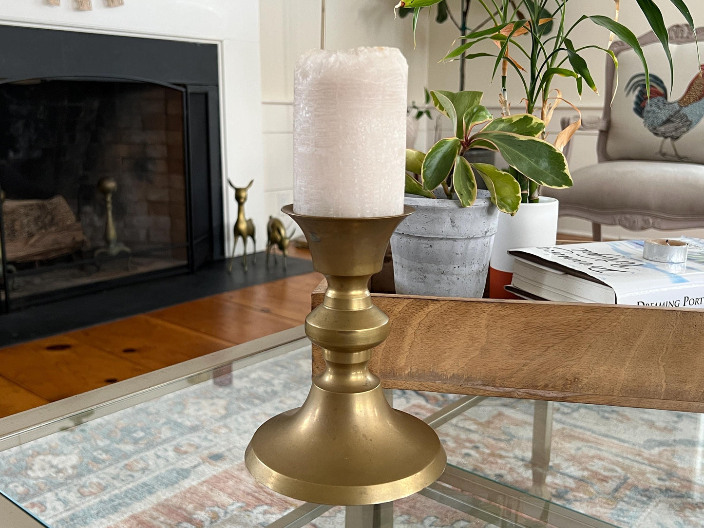 Vintage Brass Candle Stick, Pedestal, Large Candle Holder, Gold Brass