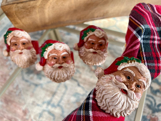 Vintage Wooden Santa Claus Napkin Rings, Old World Saint Napkin Holders, Christmas Decor, Set of 4